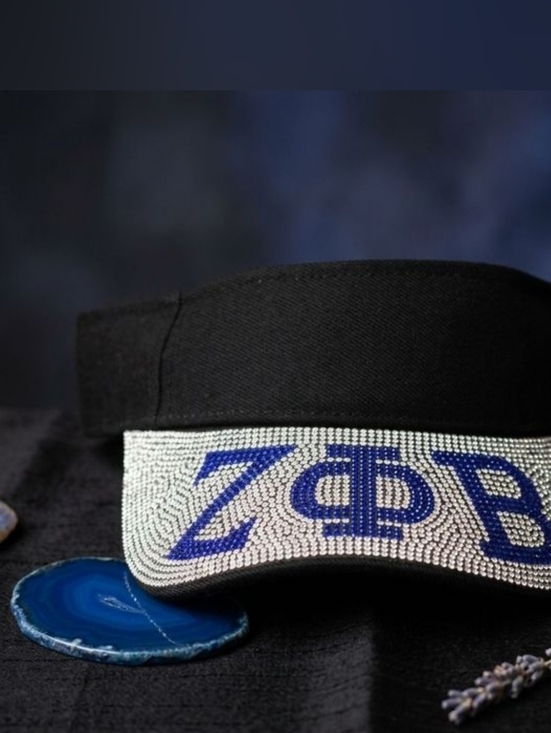 ZPB Black Canvas Greek Rhinestone Brim Visor Hat